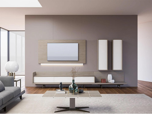 Mural de TV soporte de TV Marco de TV Mobiliario 2x Mueble de pared Diseño Moderno Conjunto