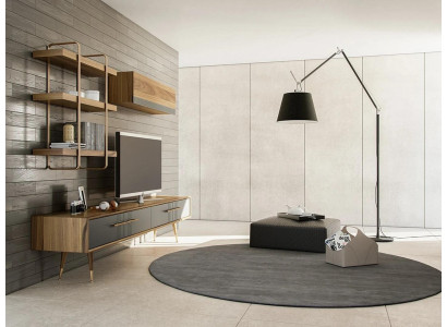 Conjunto moderno de soporte de TV con diseño de pared de lujo para sala de estar.