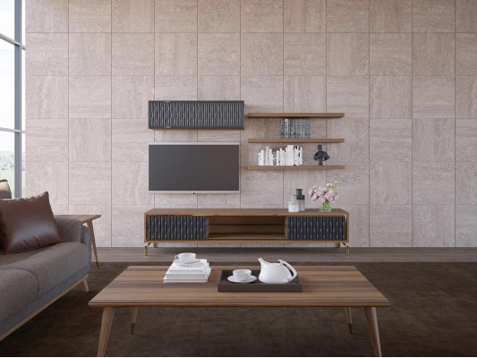 Conjunto completo de muebles de madera modernos para sala de estar, armario de pared, 5 piezas, 3 estantes de pared nuevos.