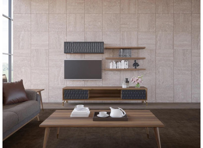 Conjunto completo de muebles de madera modernos para sala de estar, armario de pared, 5 piezas, 3 estantes de pared nuevos.