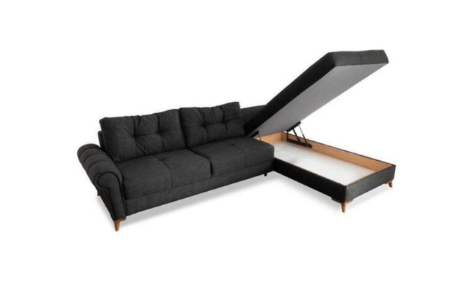 Sofá de esquina negro moderno en forma de L, sofá tapizado para sala de estar, nuevo.