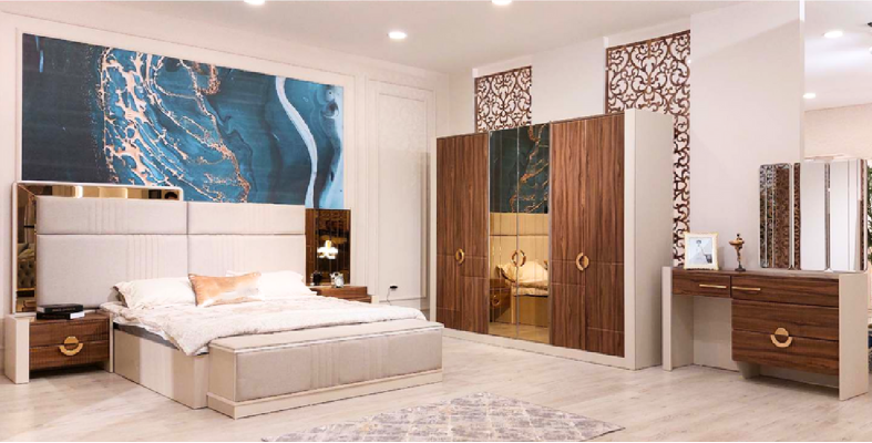 Dormitorio Set Cama doble 2x Mesitas de noche Nuevos Muebles de diseño.
