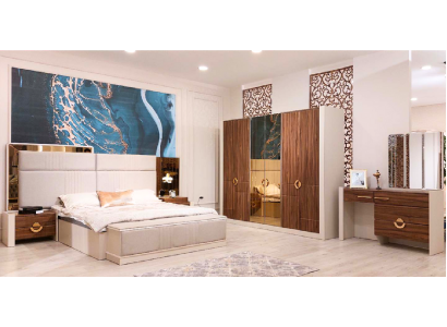 Dormitorio Set Cama doble 2x Mesitas de noche Nuevos Muebles de diseño.