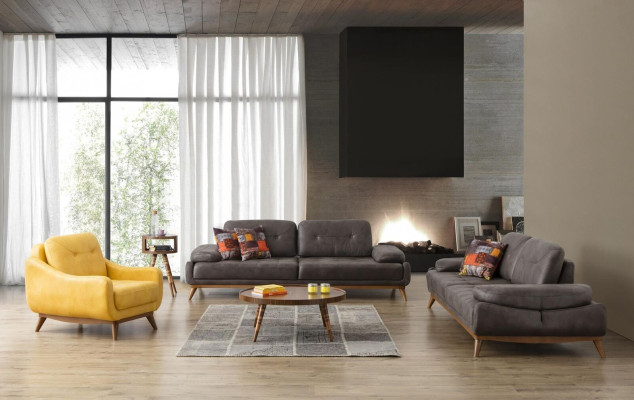 Sofá de diseño elegante para la sala de estar de tres plazas. Sillón moderno de 2 piezas.