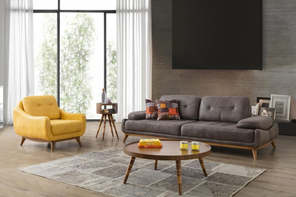 Sofá de diseño elegante para la sala de estar de tres plazas. Sillón moderno de 2 piezas.