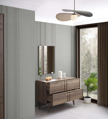 Cómoda con espejo consola de dormitorio de madera marrón moderna de 2 piezas.