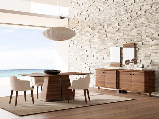 Mesa de comedor moderna con 4 sillas, conjunto de comedor, aparador, muebles de lujo y 2 espejos.