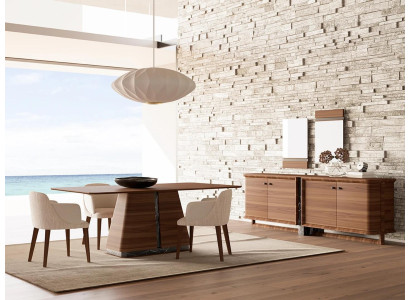 Mesa de comedor moderna con 4 sillas, conjunto de comedor, aparador, muebles de lujo y 2 espejos.