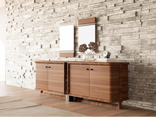 Mesa de comedor moderna con 4 sillas, conjunto de comedor, aparador, muebles de lujo y 2 espejos.