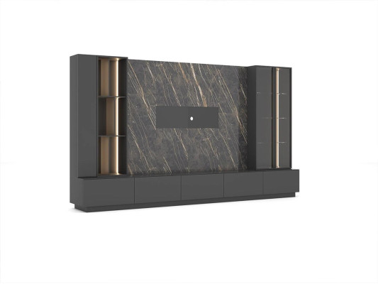 Juego completo de muebles de salón 6 piezas, pared de diseñador, mobiliario de madera, decoración de lujo.