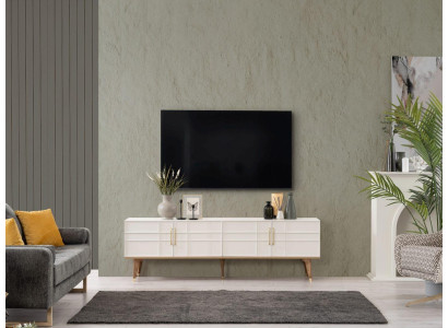 Mueble para TV Lowboard, aparador moderno, armario RTV para la sala de estar en madera blanca.