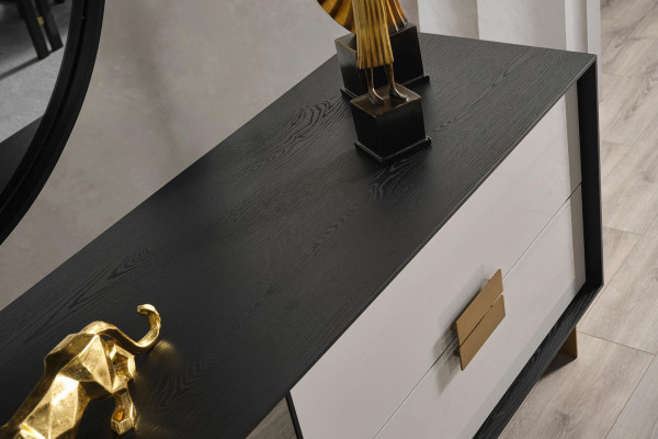 Conjunto de sala negro, aparador de diseñador, espejo de lujo, juego de 2 piezas, nuevo.