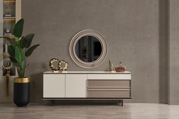 Muebles de comedor de diseño en madera, aparador de lujo, espejo, cómoda, aparador.