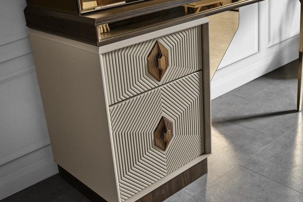 Espejo de diseñador para tocador blanco-marrón, conjunto de muebles para dormitorio de 2 piezas.
