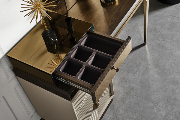 Espejo de diseñador para tocador blanco-marrón, conjunto de muebles para dormitorio de 2 piezas.