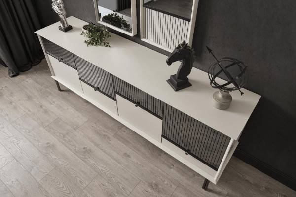 Set moderno de diseñador, aparador blanco con 2 espejos, 4 puertas, conjunto de lujo de 2 piezas.