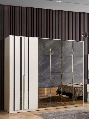 Armario de lujo de dormitorio de madera con diseño de muebles de armario de vidrio.
