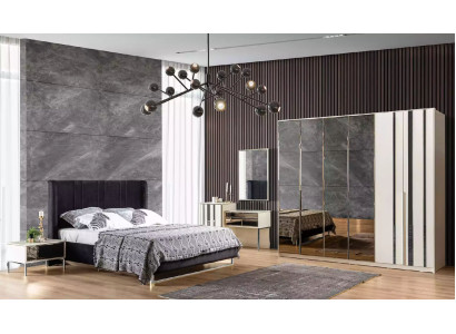 Cama 2x mesitas de noche 6pzs. Dormitorio Armario Diseño Moderno Lujo