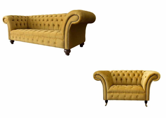 Conjunto de sofás Chesterfield de 2+1 plazas, diseño moderno, tapizado.