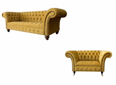 Conjunto de sofás Chesterfield de 2+1 plazas, diseño moderno, tapizado.