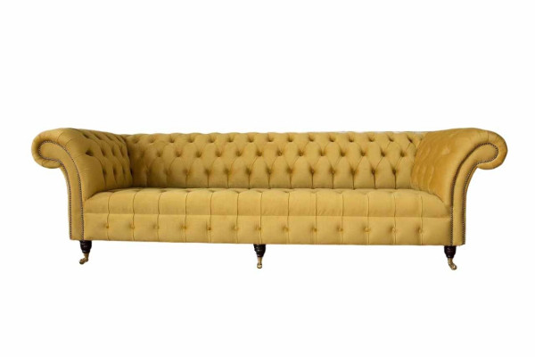 Eleganz Sofá de Diseño 4 Plazas Couch Tapicería de Lujo Textil Sofás Chesterfield Amarillo