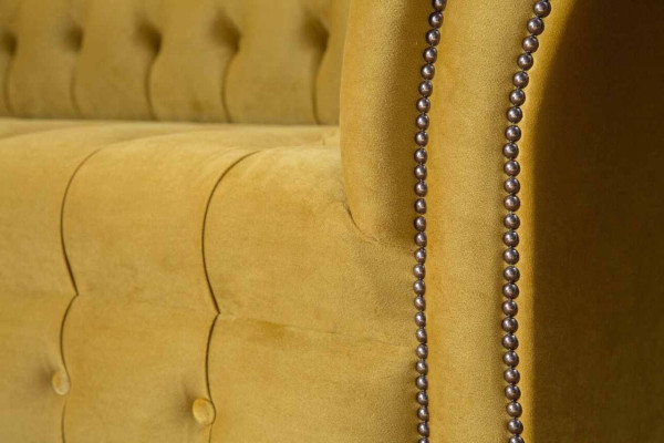 Eleganz Sofá de Diseño 4 Plazas Couch Tapicería de Lujo Textil Sofás Chesterfield Amarillo