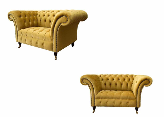 Sofá Chesterfield Conjunto de muebles 2x de un asiento Set Sofá Amarillo Textil