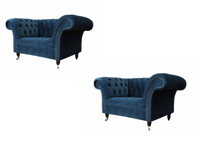 Sofá Chesterfield Conjunto de muebles 2x Asientos Individuales Conjunto de lujo Sofá Sofás 2 piezas.