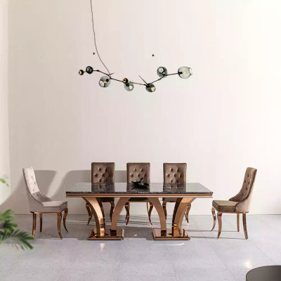 Mesa de comedor de lujo Diseño de mesa de comedor moderna Mesas de comedor de comedor Tabla de metal