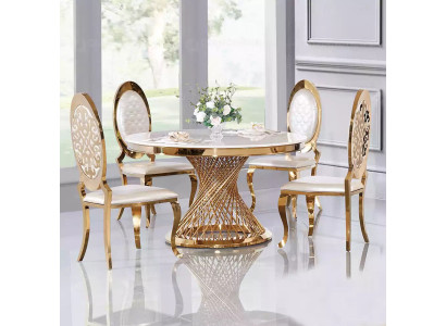 Mesa redonda con pie dorado, cromo, mesa redonda, mesa de comedor, lujo, 130cm.