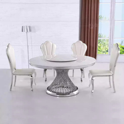 Mesa redonda con pie dorado, cromo, mesa redonda, mesa de comedor, lujo, 130cm.