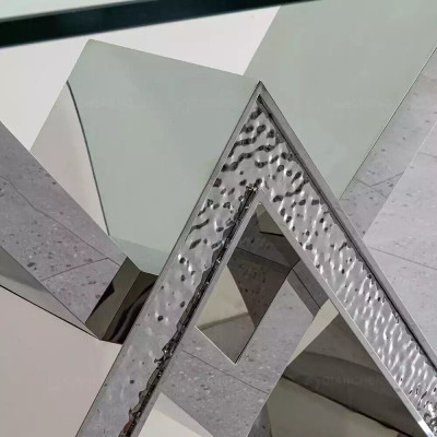 Mesa de comedor de lujo, mesa de columna plateada, mesas de comedor, mesa de comedor de cristal