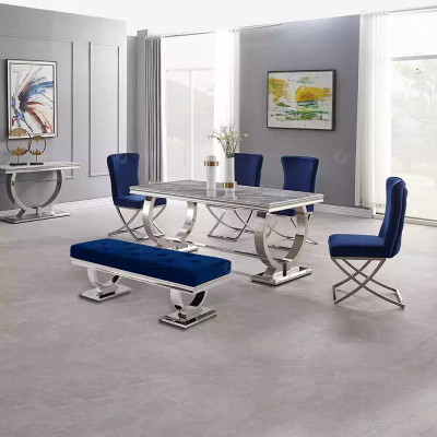 Mesa de comedor de lujo, mesa de columna, mesas de comedor, mesa de comedor de plata 200x100.