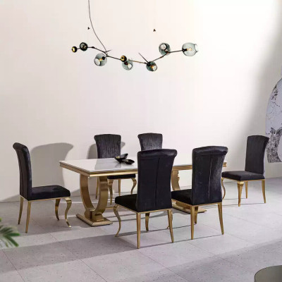 Mesa de comedor de lujo, mesa de columna, mesas de comedor, mesa de comedor de plata 200x100.