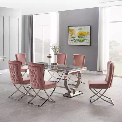 Mesa de comedor de lujo, mesa de columna, mesas de comedor, mesa de comedor de plata 200x100.