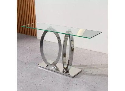 Diseño de mesa consola de lujo de diseñador, mesas consola de acero inoxidable con diseño de vidrio.