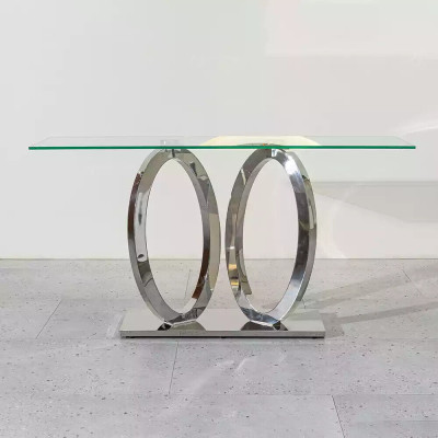 Diseño de mesa consola de lujo de diseñador, mesas consola de acero inoxidable con diseño de vidrio.