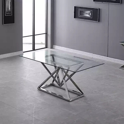 Mesa de vidrio Mesas de pedestal Mesas plateadas Mesas de vidrio Mesa Muebles de lujo 180x90