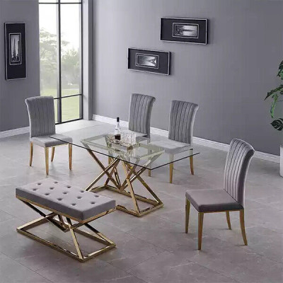 Mesa de vidrio Mesas de pedestal Mesas plateadas Mesas de vidrio Mesa Muebles de lujo 180x90