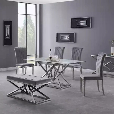 Mesa de vidrio Mesas de pedestal Mesas plateadas Mesas de vidrio Mesa Muebles de lujo 180x90