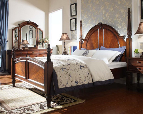 Dormitorio Cama Clásico Nuevo y elegante en un estilo moderno de madera marrón de lujo.