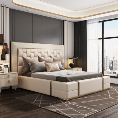 Lujo dormitorio cama tapizada diseño Lujo doble camas muebles nuevo