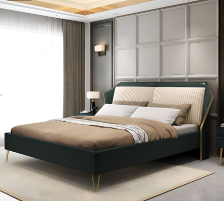 Lujo tela cama matrimonial diseño dormitorio camas metal verde nuevo
