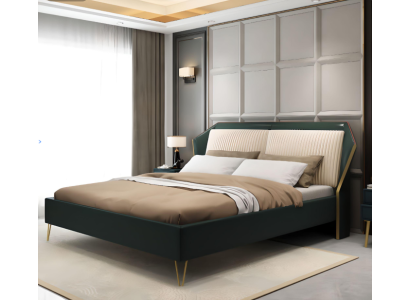 Lujo tela cama matrimonial diseño dormitorio camas metal verde nuevo