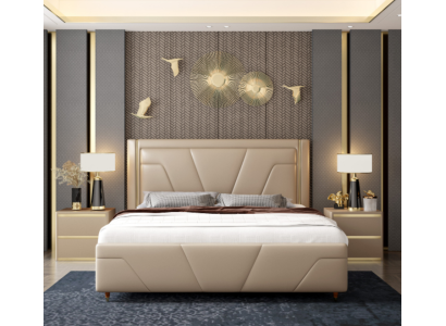 Dormitorio Cama Tapizado Diseño Muebles Lujo Doble Beige Camas Modernas