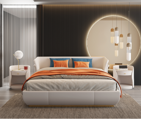 Cama acolchada de diseño de lujo, cama doble dormitorio 180x200cm Nuevo.