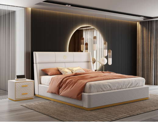 Cama de diseño para el dormitorio cama doble camas de lujo tapizado hotel nuevo.