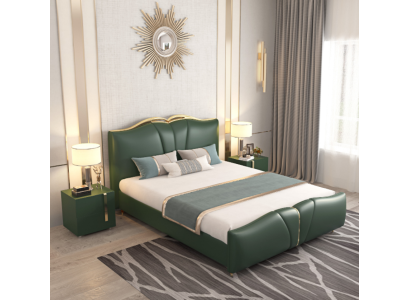 Cama de lujo Marco de cama de madera para dormitorio Mobiliario de piel sintética nuevo