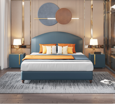 Cama Dormitorio Lujo Cama doble Azul Diseño moderno Camas Hotel