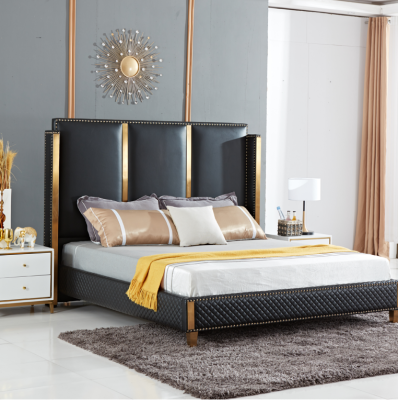 Cama acolchada de diseño de lujo doble cama de hotel matrimonial dormitorio 180x200cm.